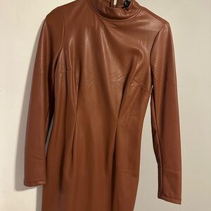 Forever 21 Brown Long Sleeve Faux Leather Dress